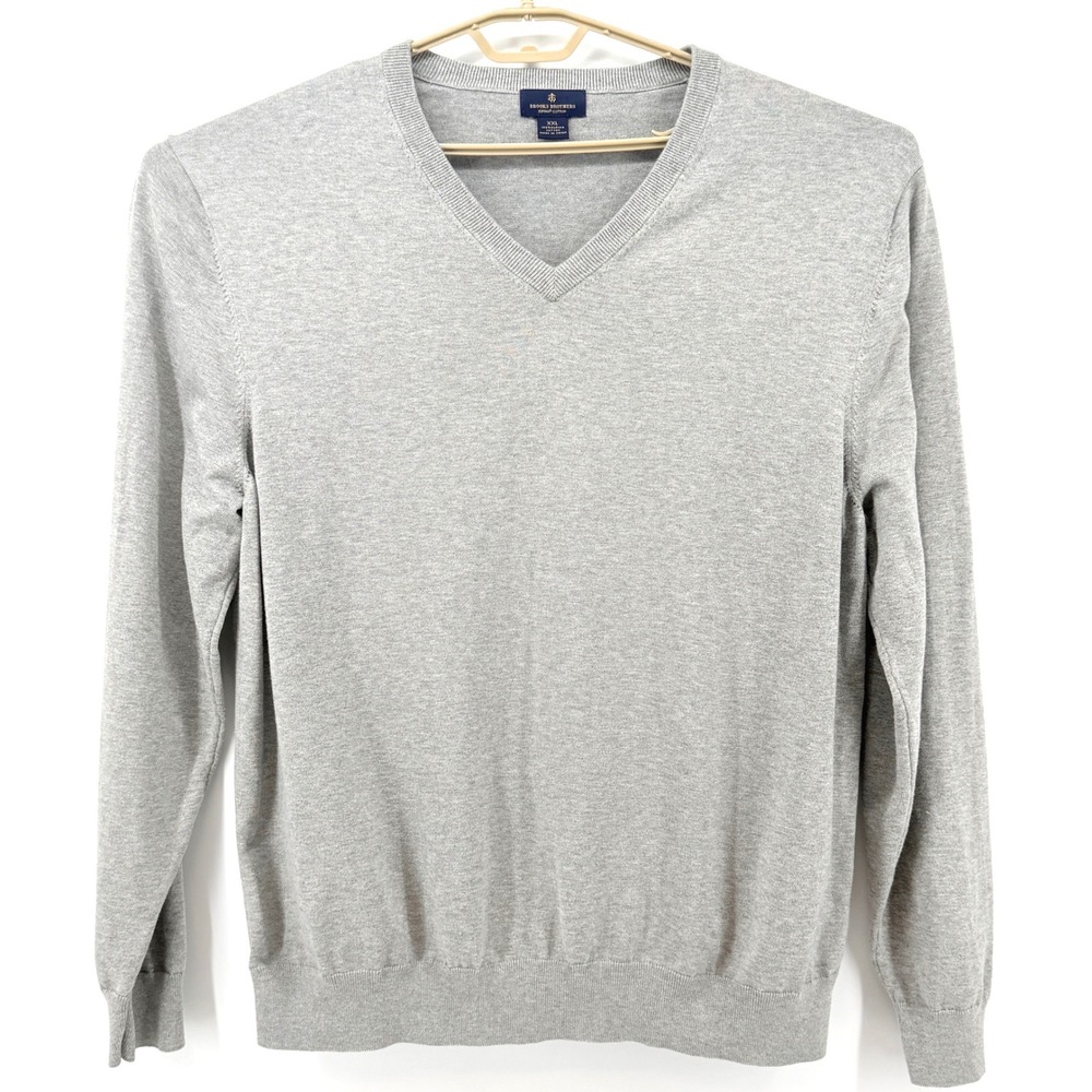 Brooks Brothers Sweater Mens XXL Gray Excellent Supima Cotton V-Neck Knit
